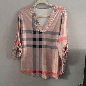 Stylish Plaid V-Neck Women's Top